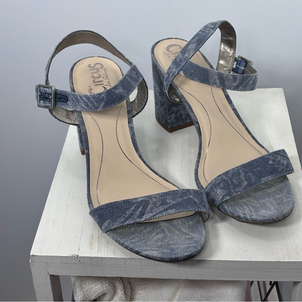 Women's Sz 9 Platform 3 Heels Pumps Blue Flower Ankle Circus By Sam Edelman
